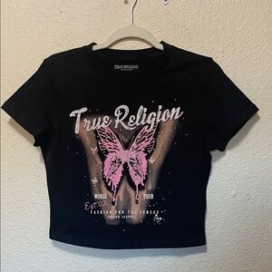 True Religion Black and Pink Butterfly Tee